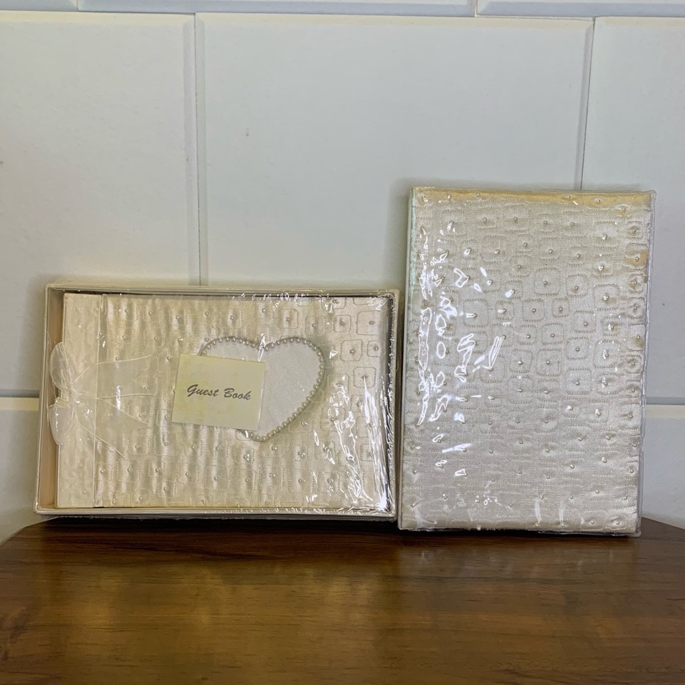 Vintage Wedding Guest Book & Photo Album Embroidered Beaded Matching Set